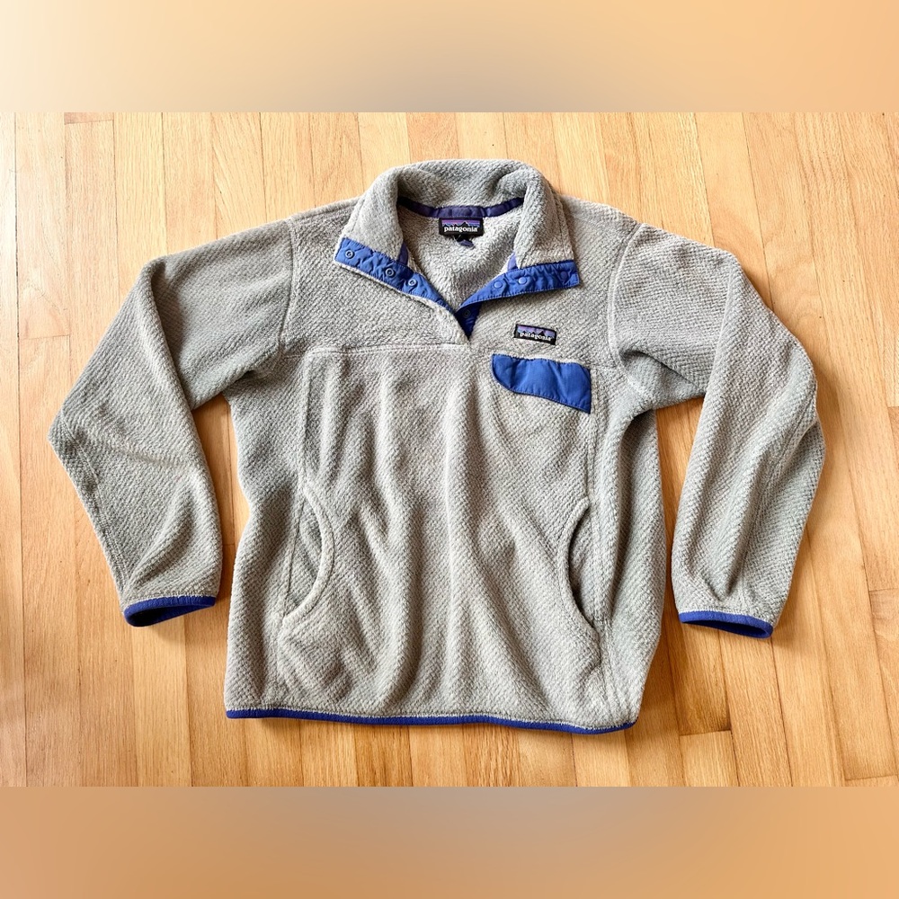 Patagonia retool Gray Fleece Pullover with Blue Accents Sz m women’s